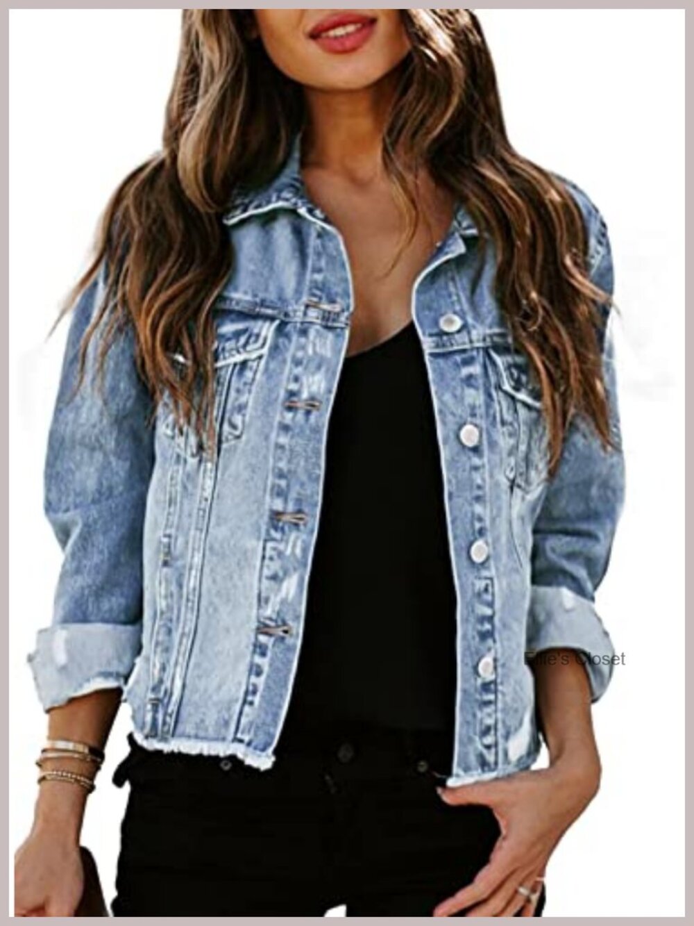 Distressed Denim Jacket Long Sleeve Button Jean Coat